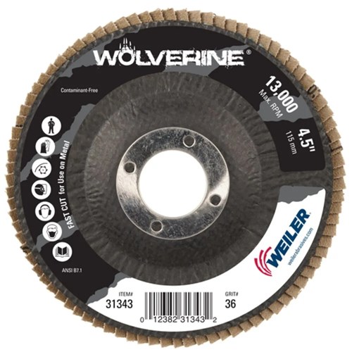 4-1/2" Wolverine Abrasive Flap Disc, Con