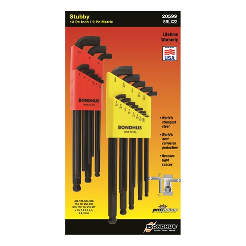 Set 22 Stubby Ball End L-Wrenches IN/MM