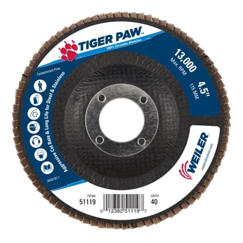 4-1/2" Tiger Paw Abrasive Flap Disc, Ang