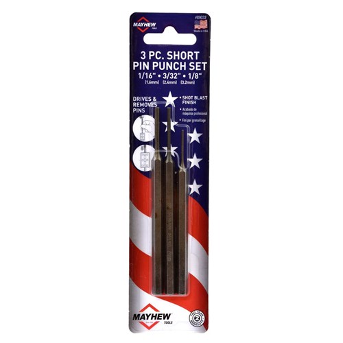 3 PC Short Pin Punch Set, Carded